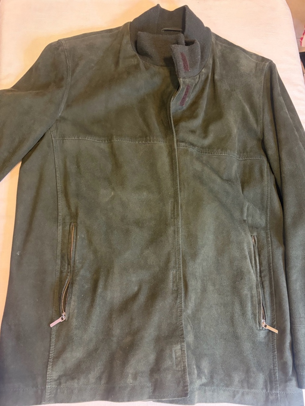Donald Pliner Green Suede Jacket - Classic Stand Collar - M